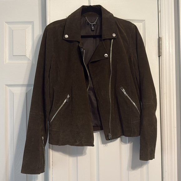 AQUA NWOT Olive green genuine leather suede jacket - Picture 2 of 7